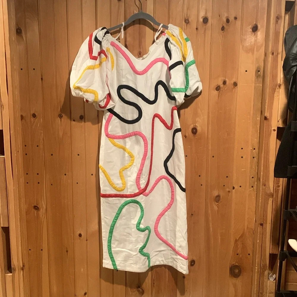 New NWT MARA HOFFMAN namari puff sleeve embroidered midi dress